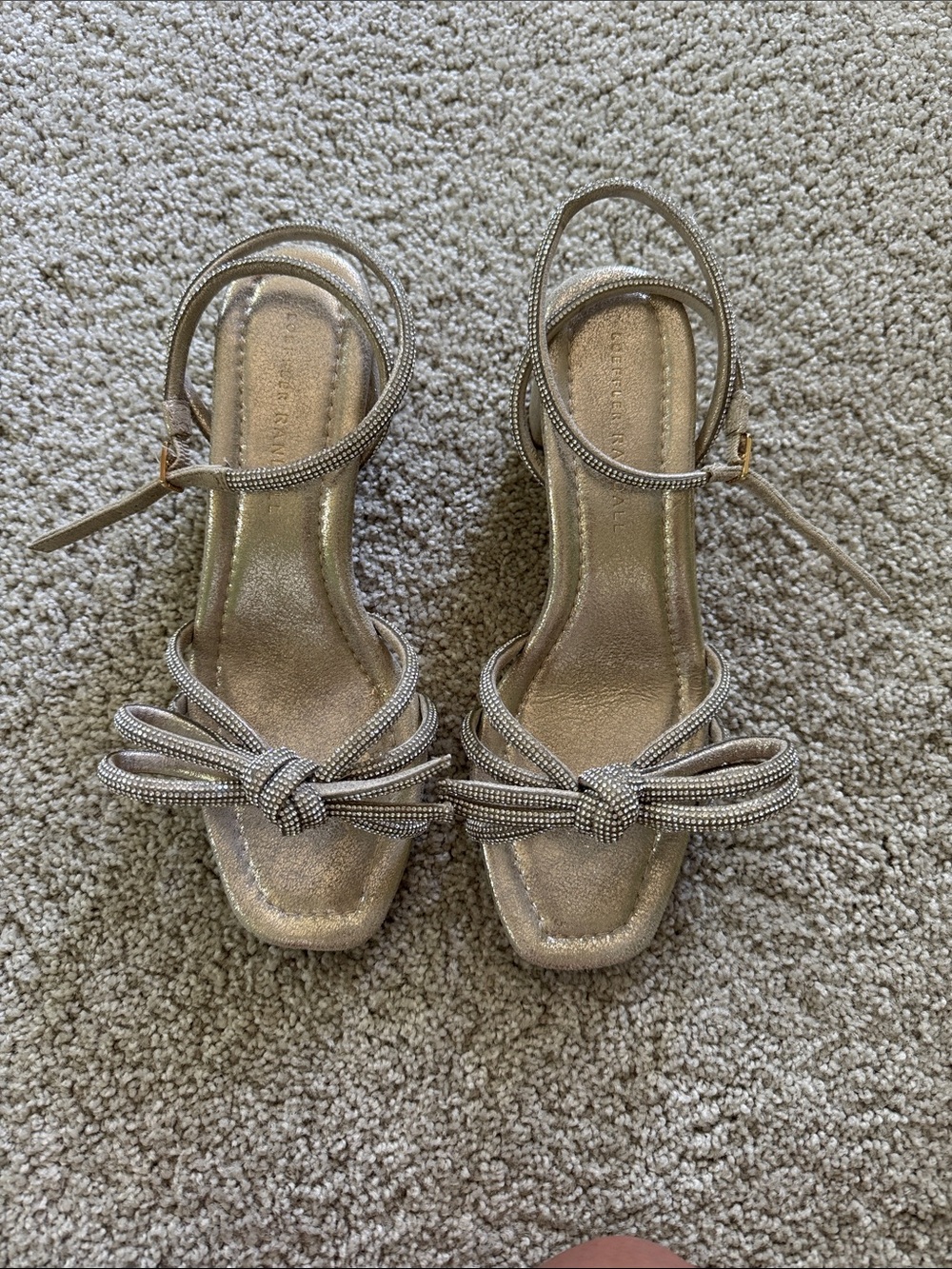LOEFFLER RANDALL Gold Sequin Bow Block Heels 36